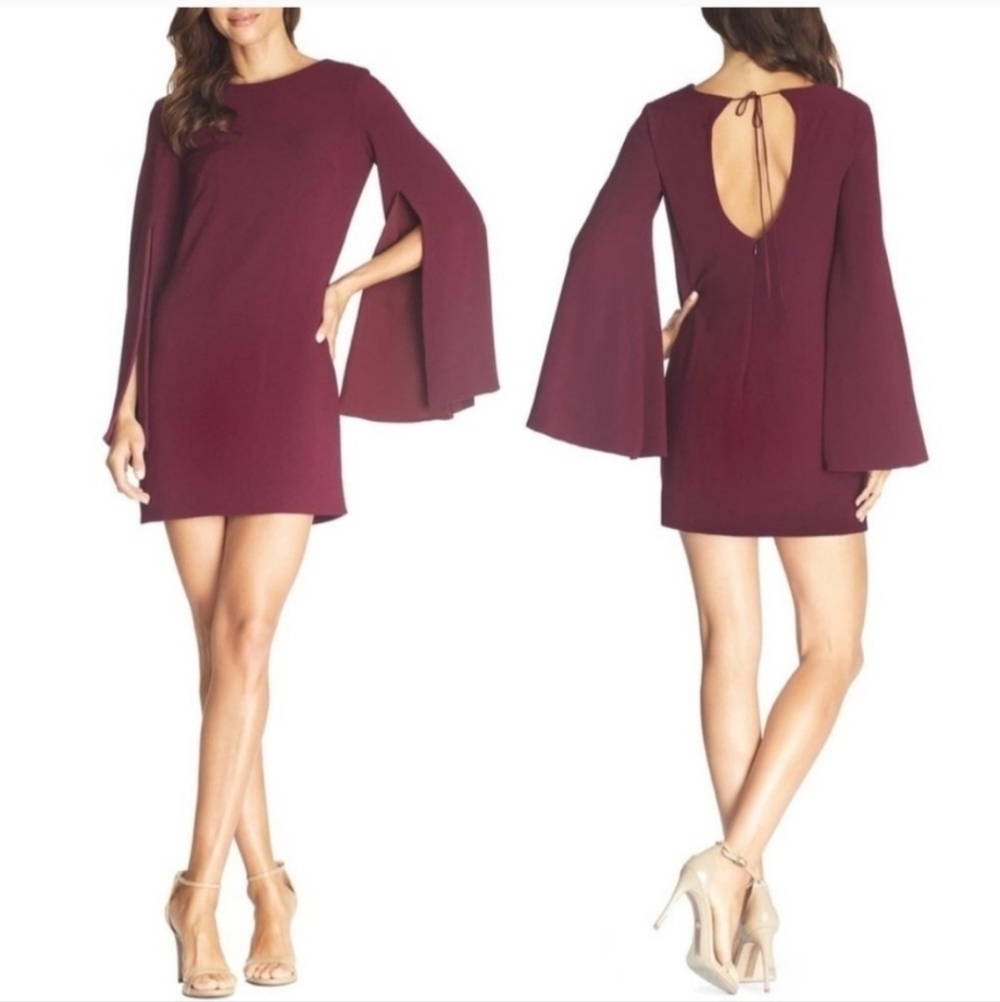 NWT Dress the Population Lillie Burgundy Cape Sleeve Dress